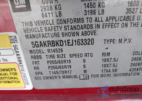 2014 Buick Enclave Leather z USA, uszkodzony, nr VIN 5GAKRBKD1EJ163320